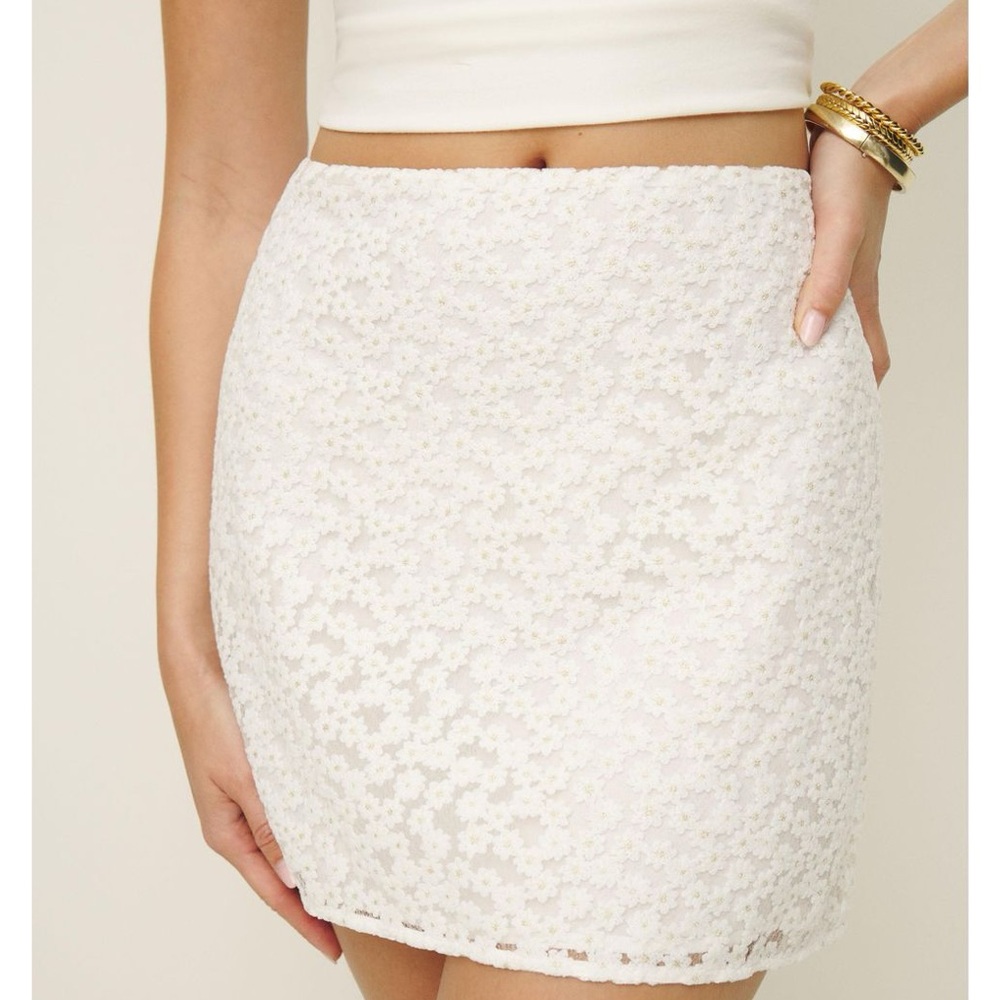 Reformation White Embellished Mini Pencil Skirt